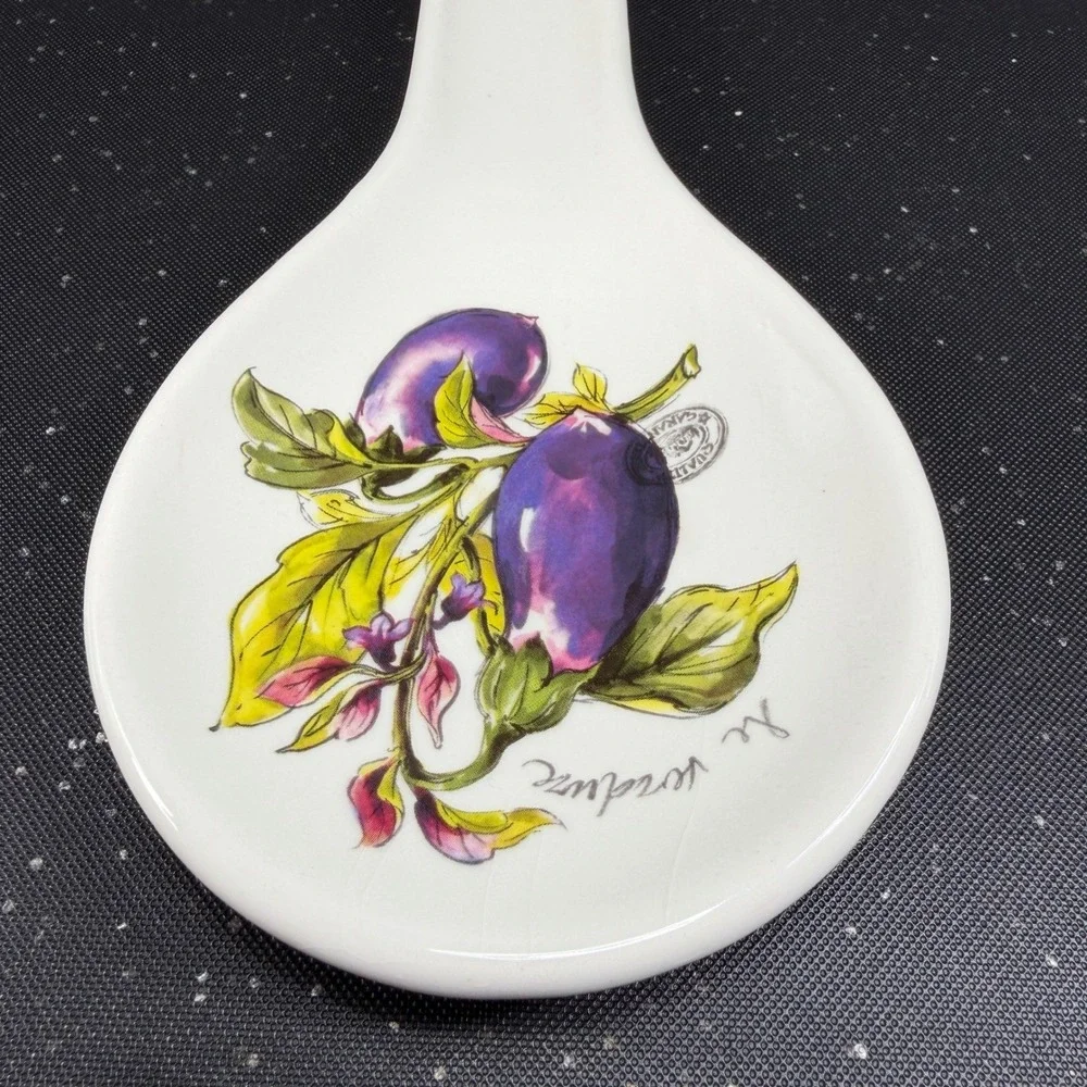 Effetti Home Handmade in Italy Ceramic Spoon Rest Le Verdure Eggplant Botanical‎